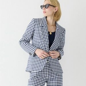 NWT-J Crew Stretch Gingham Blazer - blue and white - size 6